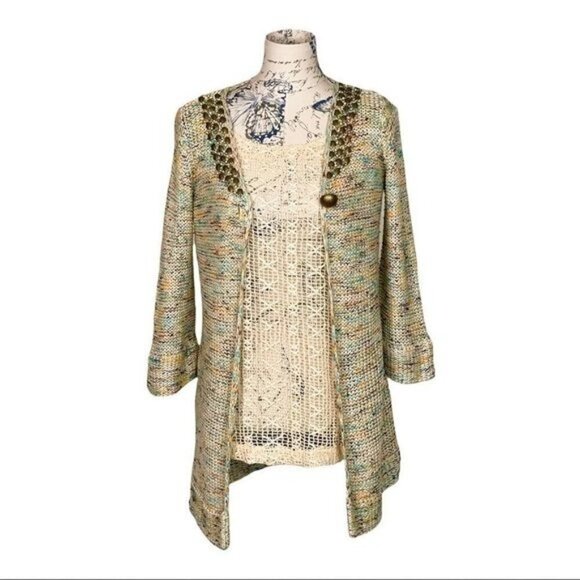 𝅺BCBG Multicolor Cardigan with Copper beading size Small - Picture 7 of 16